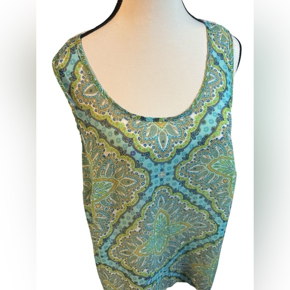 Maurices Blue and Green Sheet Tank Top with Crocheted Details on the back - Picture 4 of 7